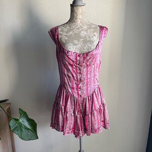 Vanessa Mooney The Elisabeth Romper in Pink Paisley Silk